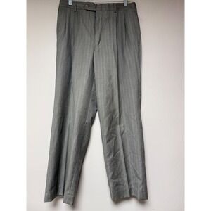 Stafford Executive Gray Pinstripe Pleated Wool Blend Dress Pants Mens 40x30